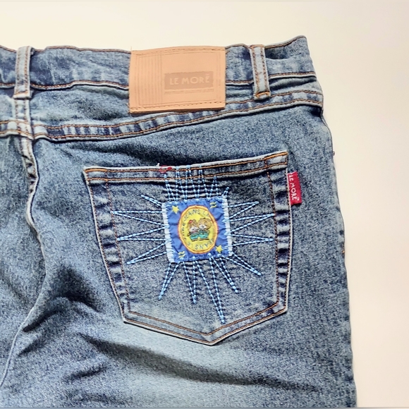 Le More Size 13 Unique Embroidered Patch Flared Denim Blue Jeans - Picture 11 of 11